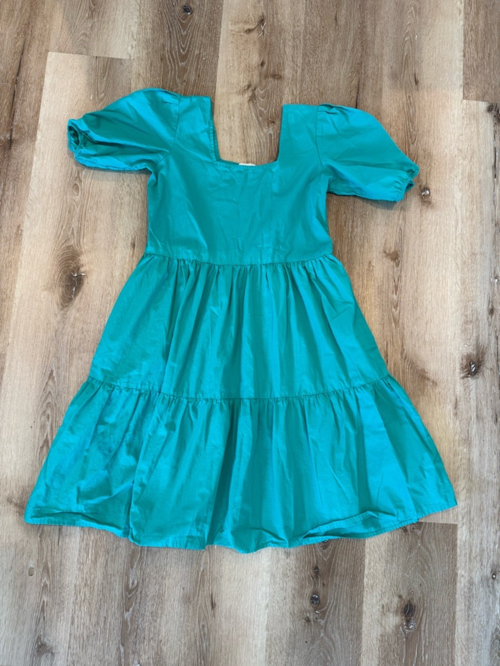 Anthropologie Maude Vivante Puff-Sleeve Tiered Dress green XS 100% cotton